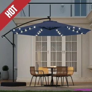 10ft Solar Lighted Patio Umbrella With Base Included